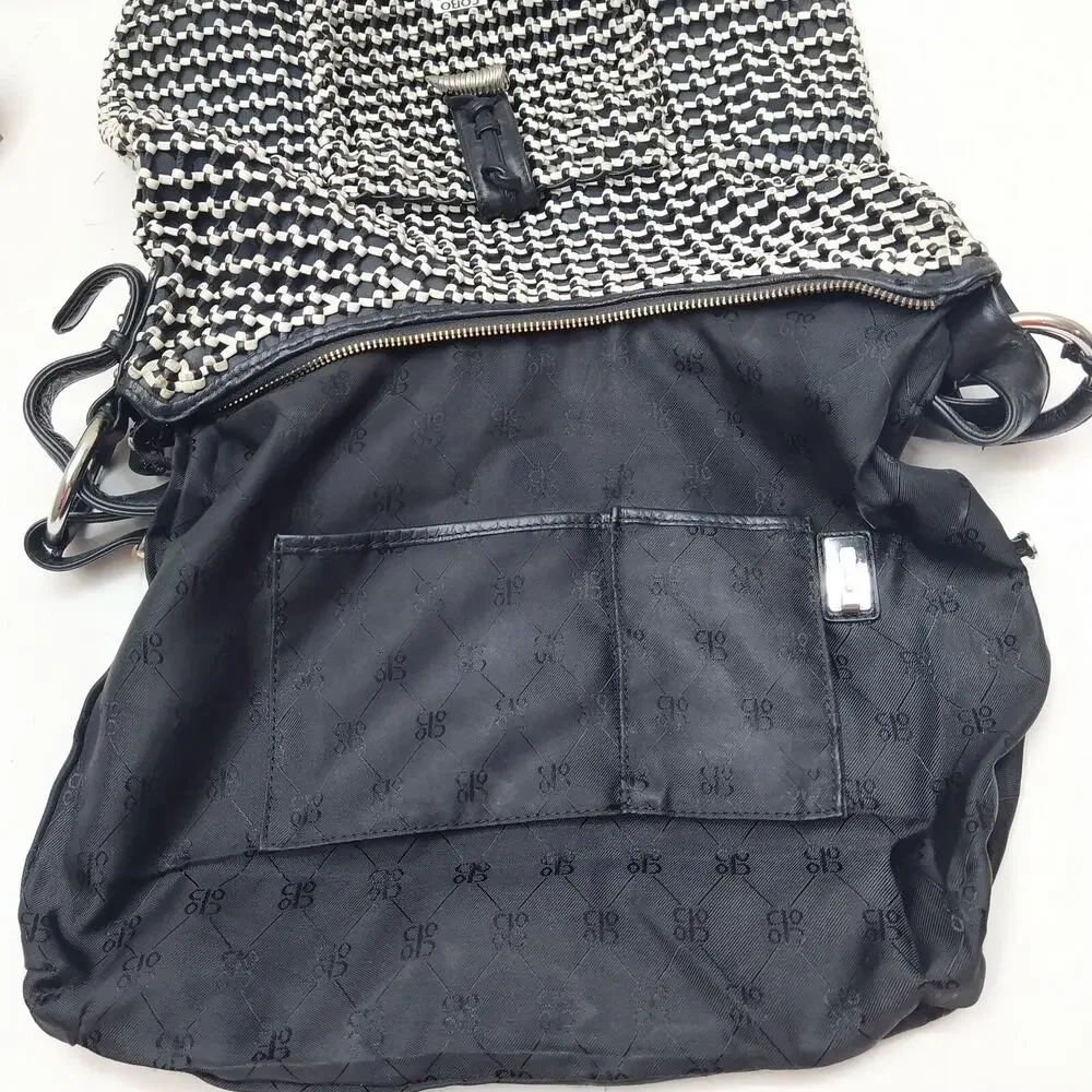 COBO International Black Nylon Mesh Woven Front Pocket Zipper Hobo Shoulder Bag